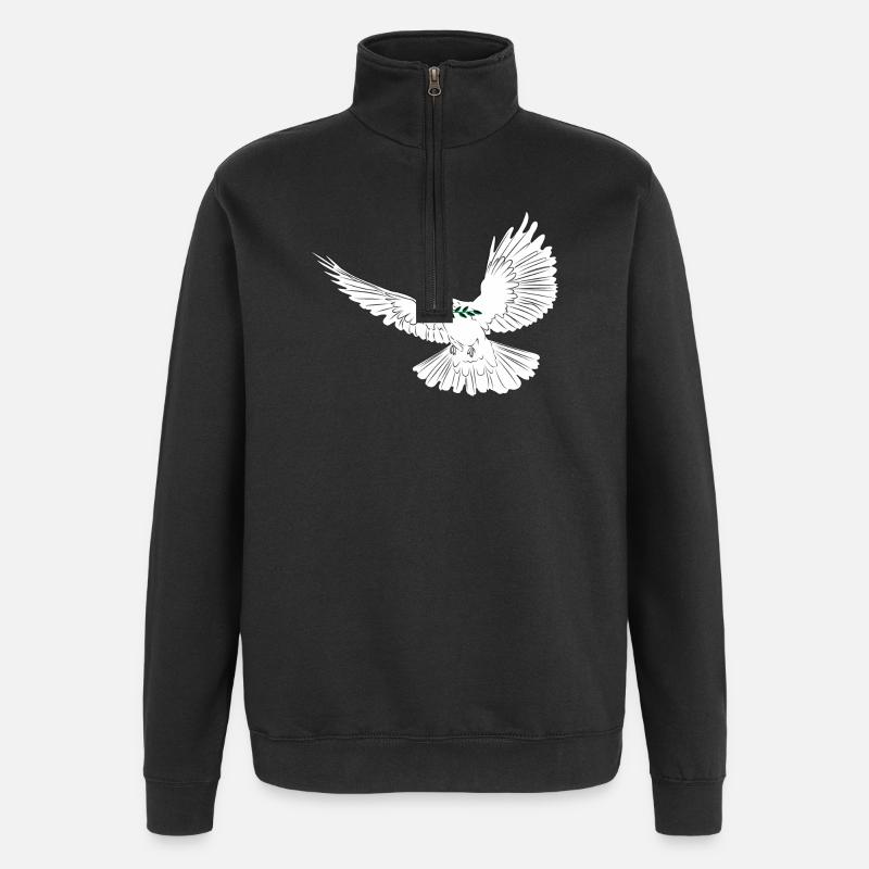 Friedenstaube weiß mit Lorbeerzweig - Quarter-Zip-Sweatshirt - Schwarz