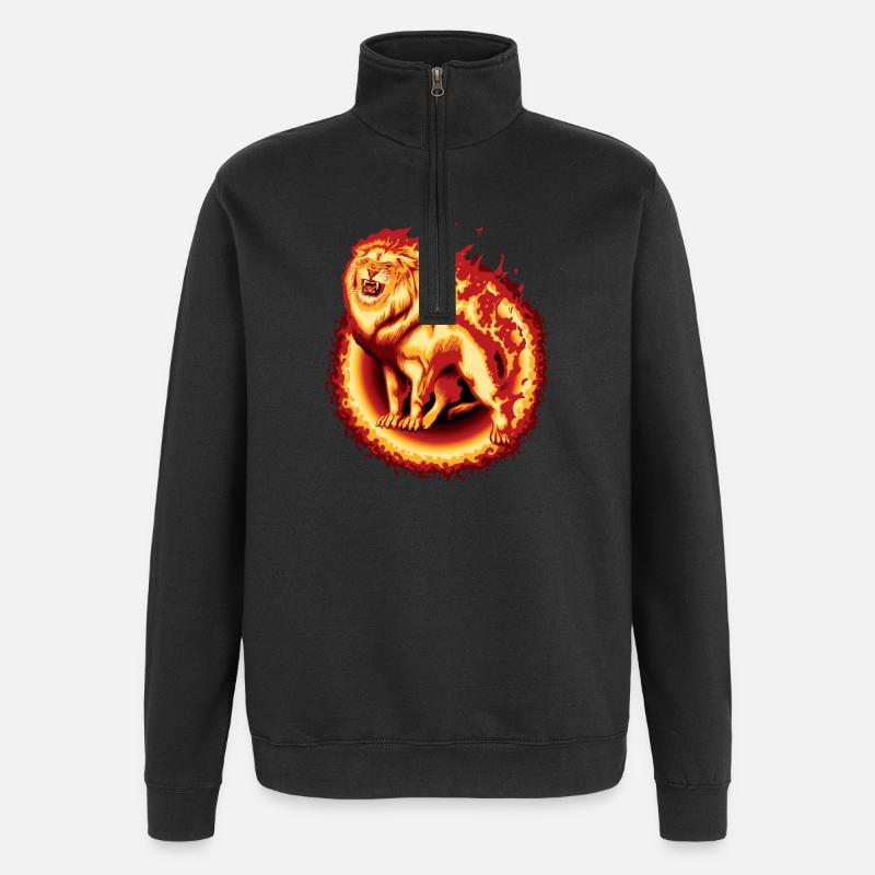 Lion on fire - Quarter-Zip Sweatshirt - black