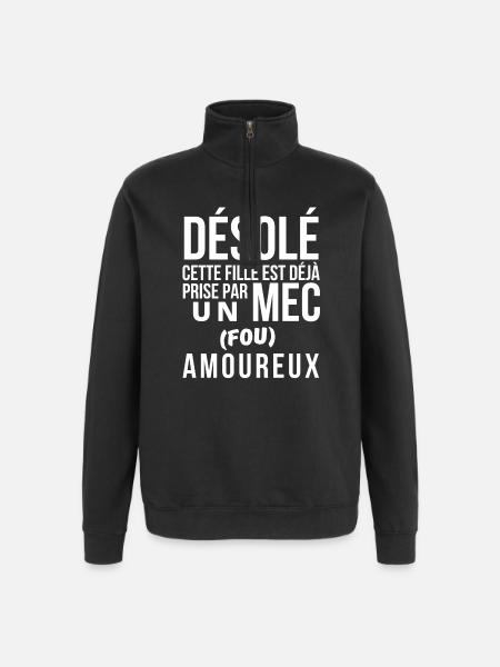 amoureux, amoureuse, fou amoureux - Sweat à zip 1/4 - noir