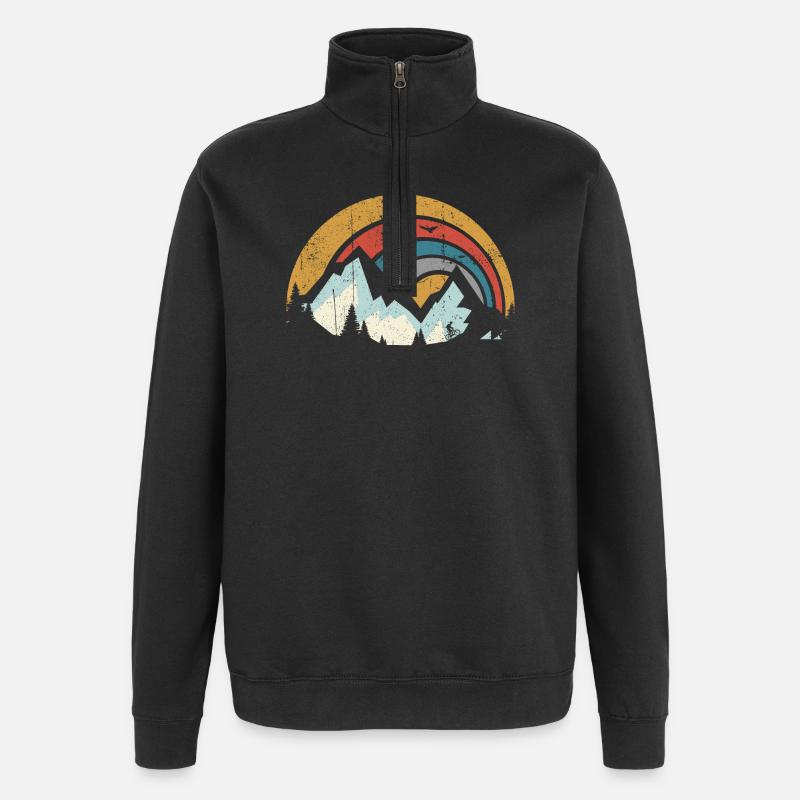 Retro Mountain Sunset Arc - Quarter-Zip Sweatshirt - black