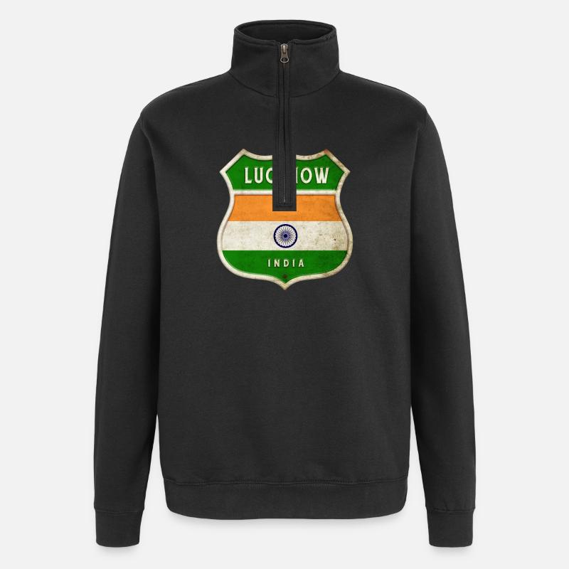 Lucknow Inde Armoiries Drapeaux Design - Sweat à zip 1/4 - noir