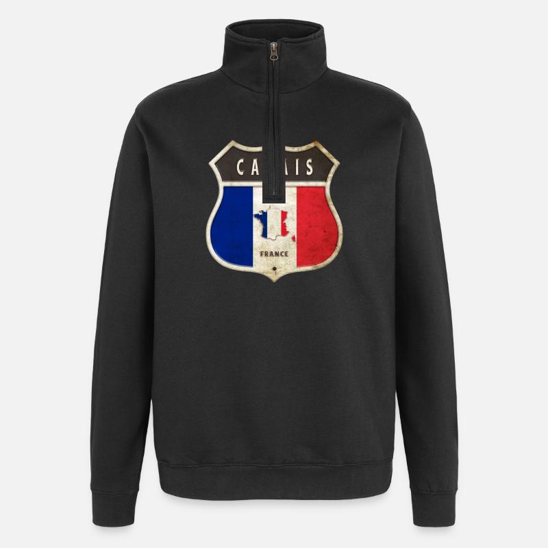 Calais Frankreich Wappen Flaggen Design - Quarter-Zip-Sweatshirt - Schwarz