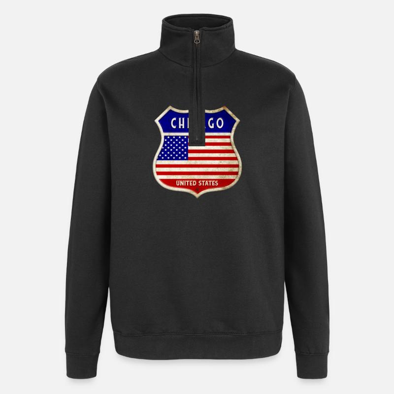 Chicago USA États-Unis Armoiries Drapeaux - Sweat à zip 1/4 - noir