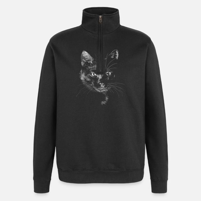Chat noir - Sweat à zip 1/4 - noir