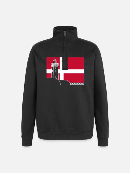 Denmark flag with Rubjerg Knude lighthouse - Quarter-Zip Sweatshirt - black