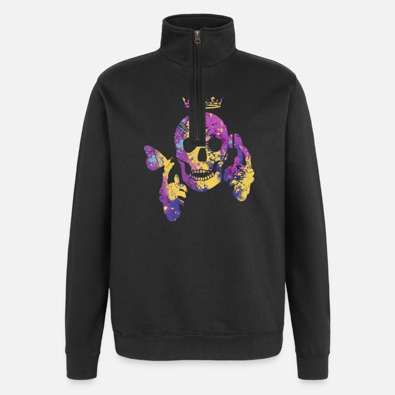 Crâne avec papillon - Sweat à zip 1/4 - noir