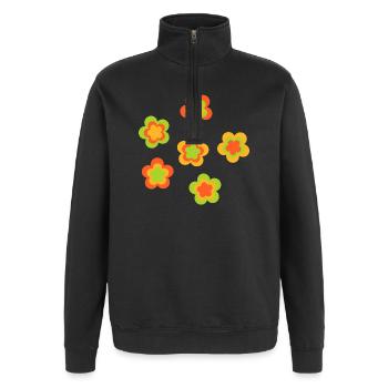des années 70 motif de fleur - Sweat à zip 1/4 - noir - Devant - AI Model Female 172 light (172cm) & AI Model Male 178 dark (178cm)