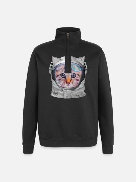 Chat dans l’espace - Sweat à zip 1/4 - noir
