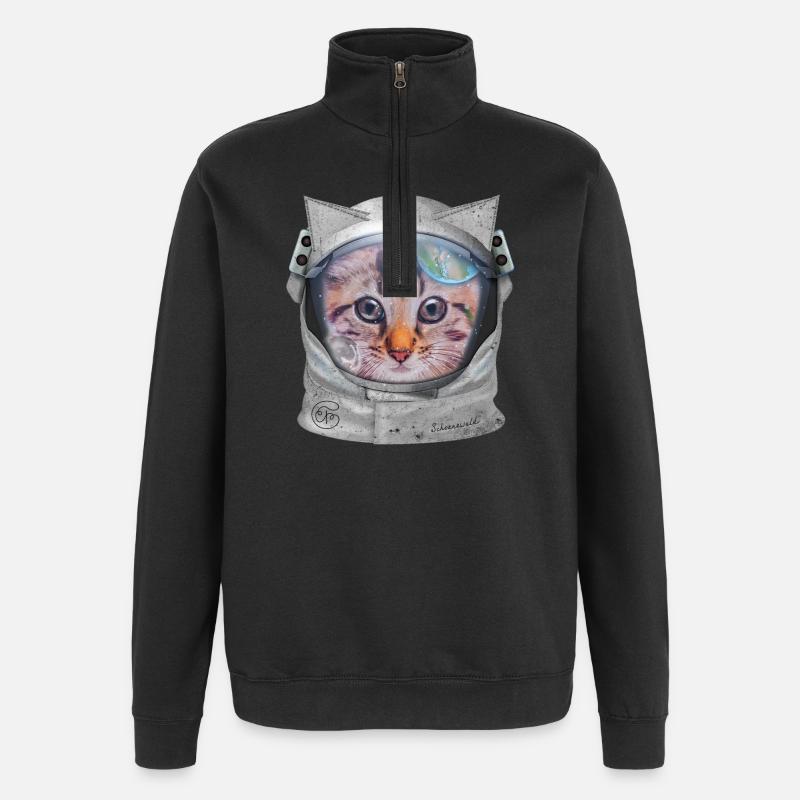 Katze im Weltraum - Quarter-Zip-Sweatshirt - Schwarz