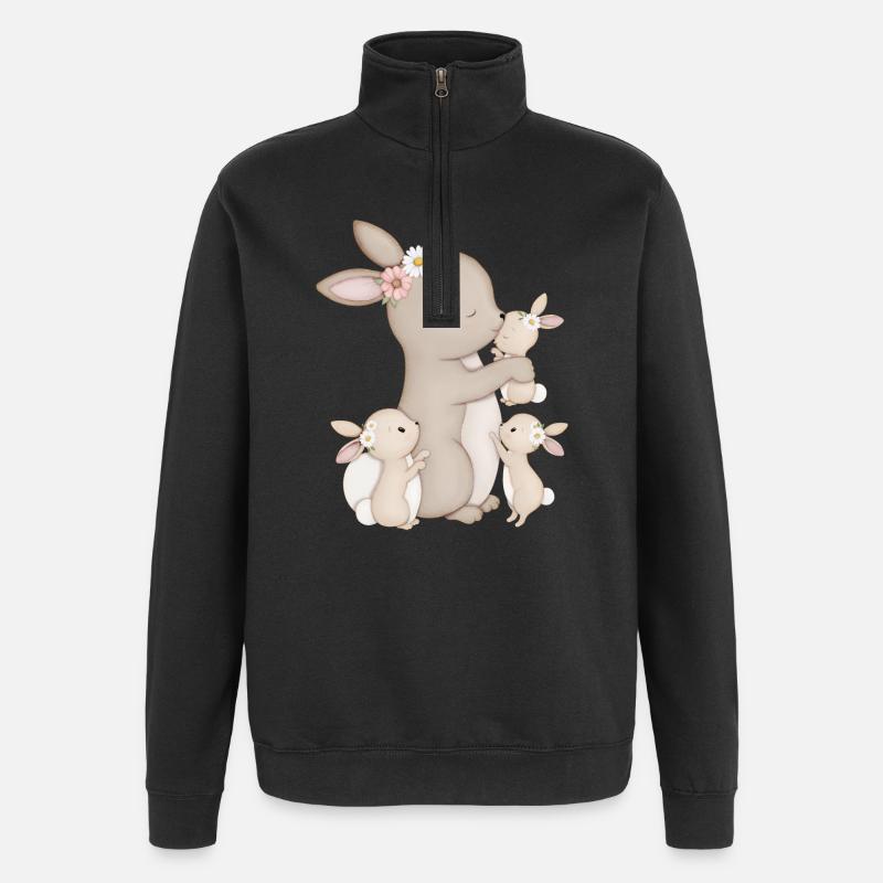 süße Hasen mit Blumen - Quarter-Zip-Sweatshirt - Schwarz