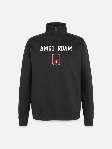 Amsterdam Crest Shield Motif - Quarter-Zip Sweatshirt - black