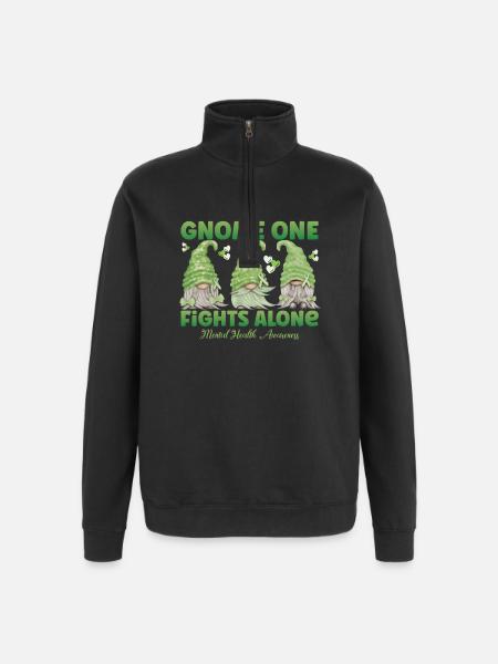 Gnome One Fights Alone Mental Health - Quarter-Zip Sweatshirt - black