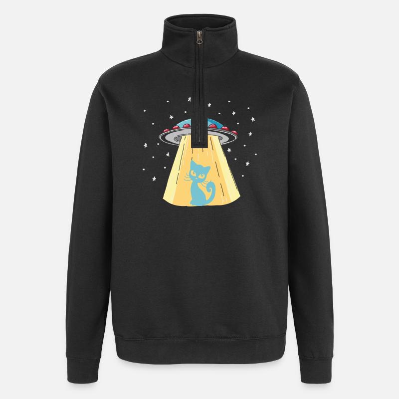 Humorous UFO cat print - Quarter-Zip Sweatshirt - black