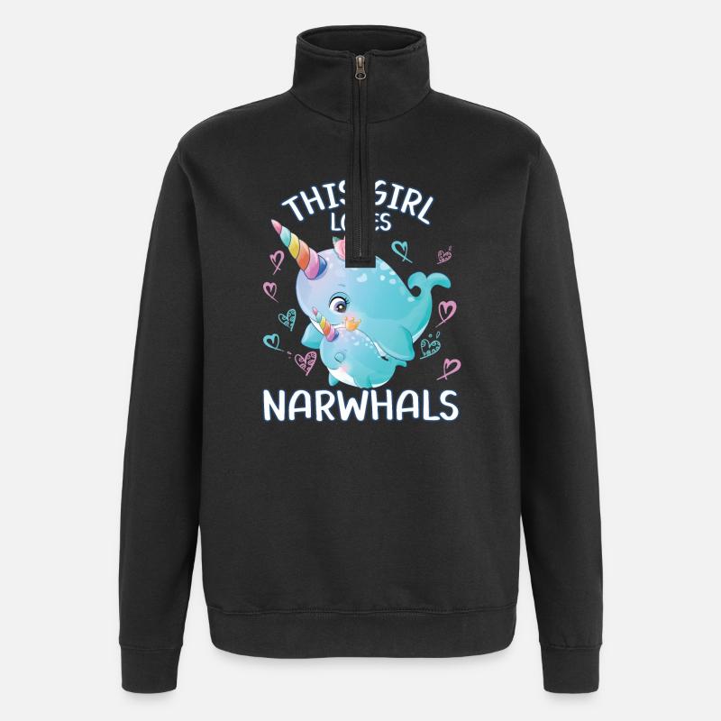 Dieses Maedchen Liebt Narwale - Quarter-Zip-Sweatshirt - Schwarz