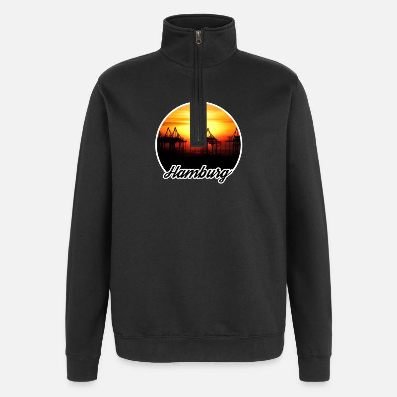 Hamburg Harbor Sunset - Quarter-Zip Sweatshirt - black