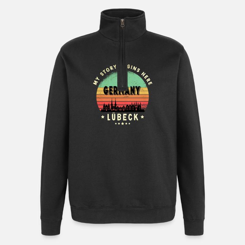 Lübeck Germany Skyline Design - Quarter-Zip Sweatshirt - black