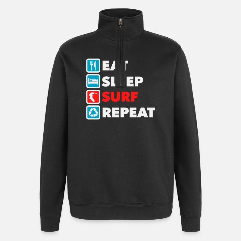 Eat Sleep Surf Repeat - Quarter-Zip-Sweatshirt - Schwarz
