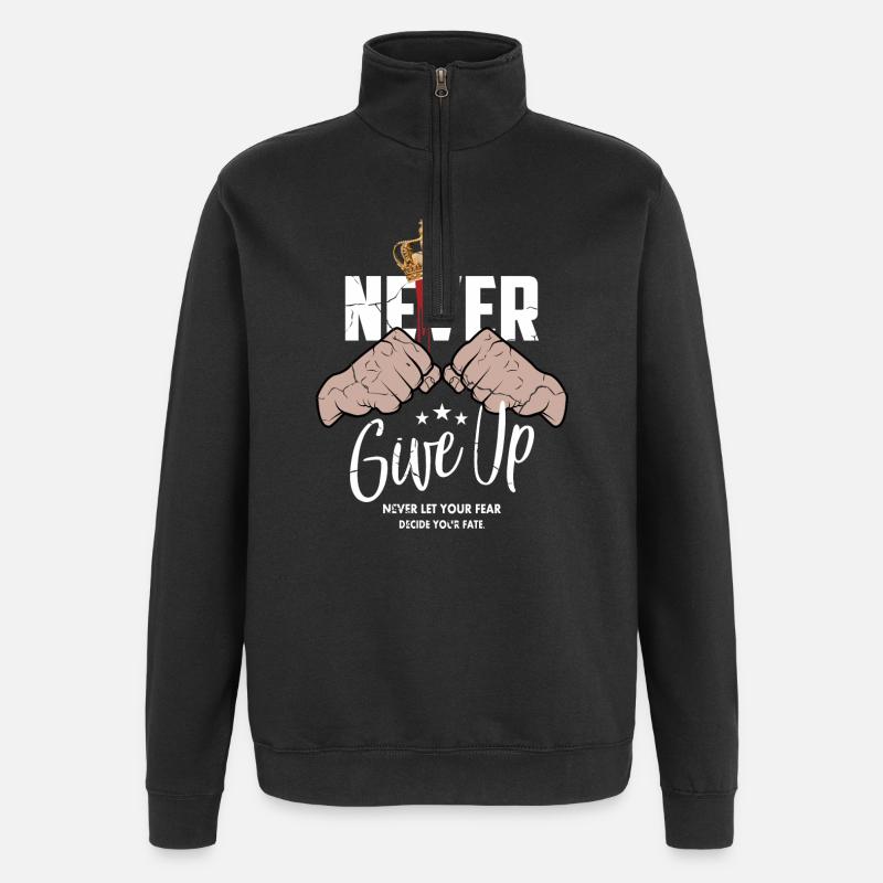 Never give up - Quarter-Zip Sweatshirt - black