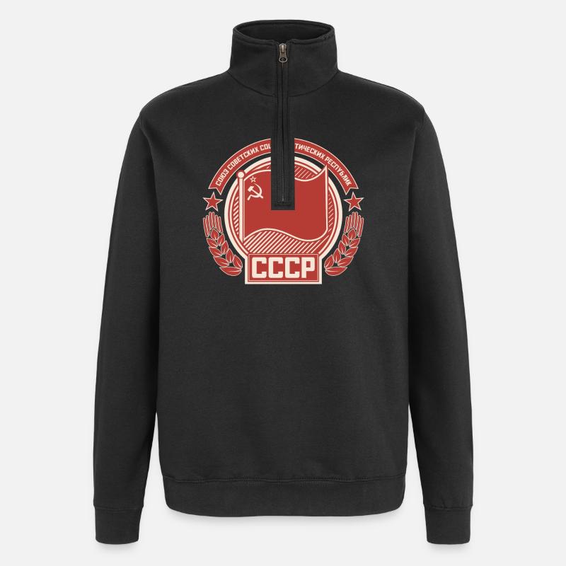 Soviet Emblem Wreath Flag Pattern - Quarter-Zip Sweatshirt - black