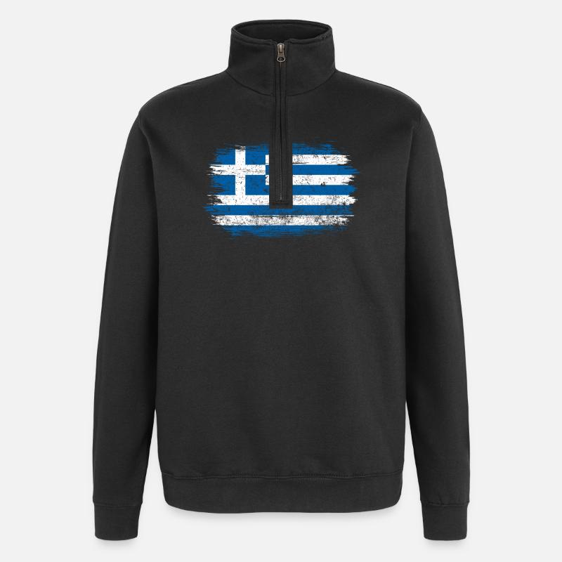 Drapeau grec brossé - Sweat à zip 1/4 - noir