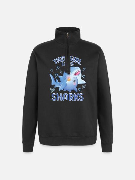 Cette fille aime les requins - Sweat à zip 1/4 - noir
