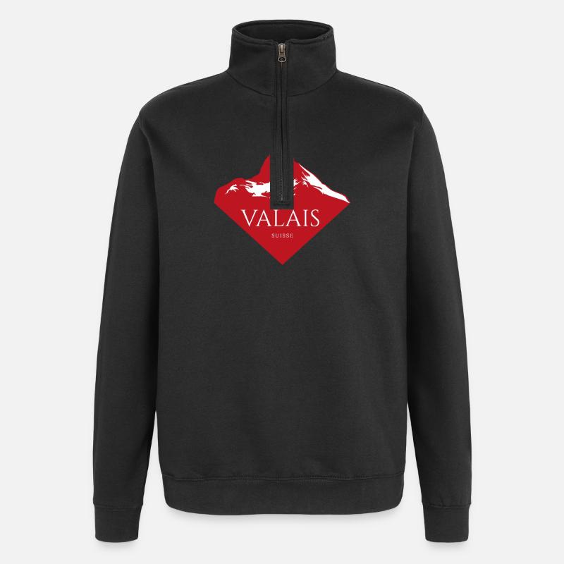 Valais Bergspitze Rot Logo - Quarter-Zip-Sweatshirt - Schwarz