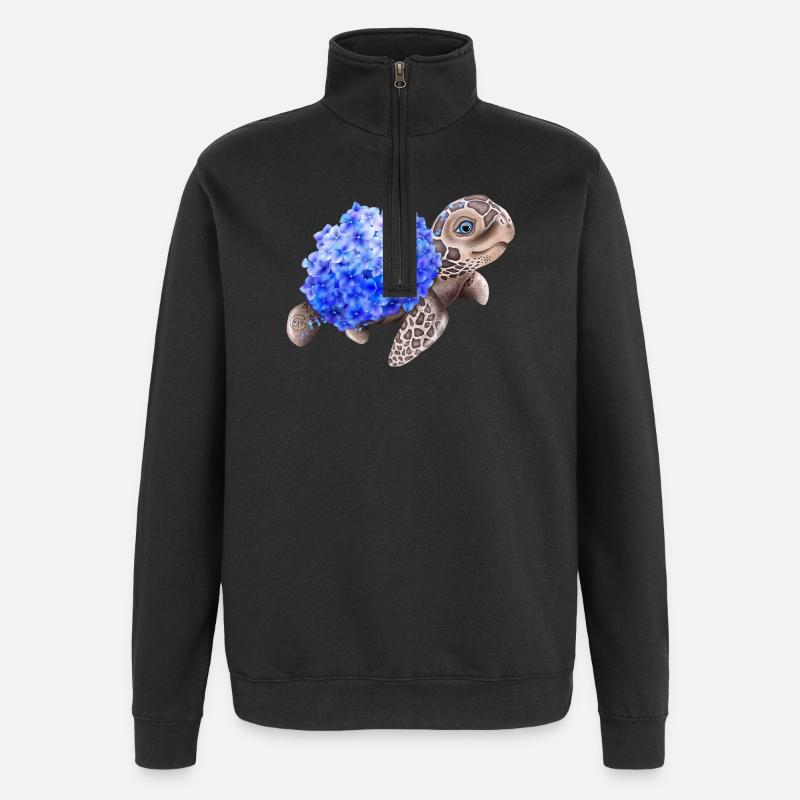 Turtle with Hydrangea - Quarter-Zip Sweatshirt - black