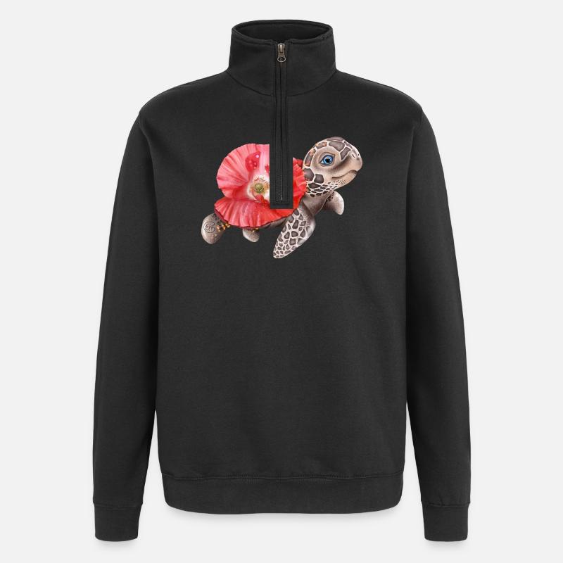 Süße Schildkröte mit Mohnblume - Quarter-Zip-Sweatshirt - Schwarz