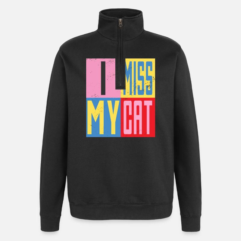 Mon chat me manque - Sweat à zip 1/4 - noir