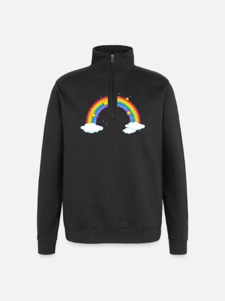 Bright Cartoon Rainbow with Clouds - Quarter-Zip Sweatshirt - black