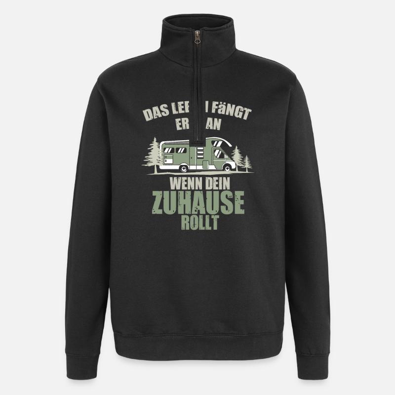 Leben fängt an, wenn Zuhause rollt - Quarter-Zip-Sweatshirt - Schwarz