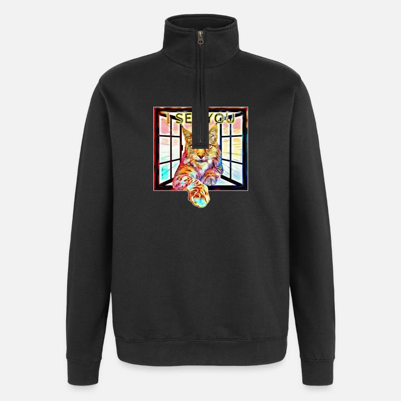 Der Luchs mit seinem Durchblick - Quarter-Zip-Sweatshirt - Schwarz