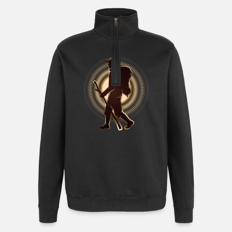 Pilger oder Wanderer mit Wanderstab & Rucksack - Quarter-Zip-Sweatshirt - Schwarz