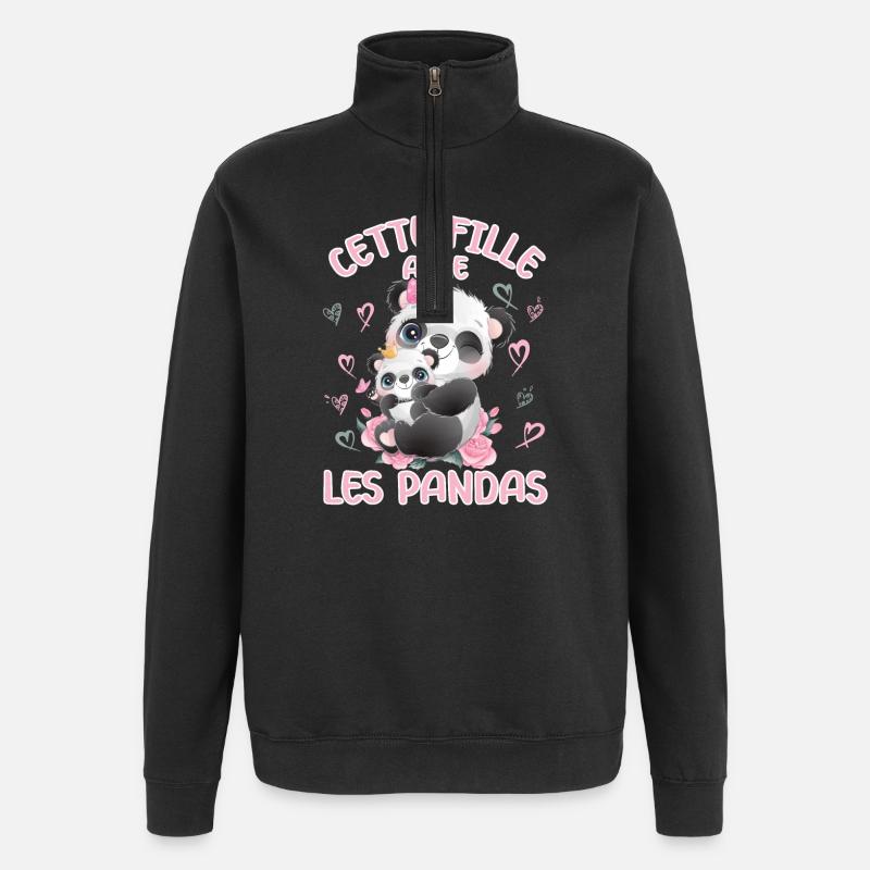 Dieses Mädchen Liebt Pandas - Quarter-Zip-Sweatshirt - Schwarz