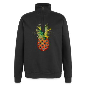 extraordinary pineapple from peacock eye feathers - Quarter-Zip Sweatshirt - black - Front - AI Model Female 172 light (172cm) & AI Model Male 178 dark (178cm)