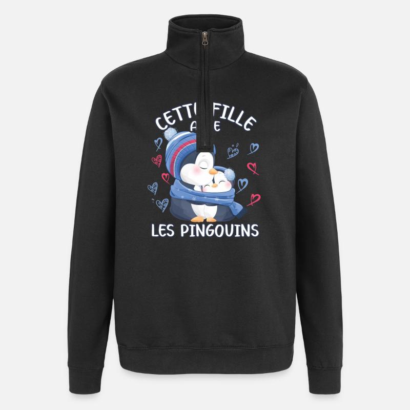 Dieses Mädchen Liebt Pinguine - Quarter-Zip-Sweatshirt - Schwarz