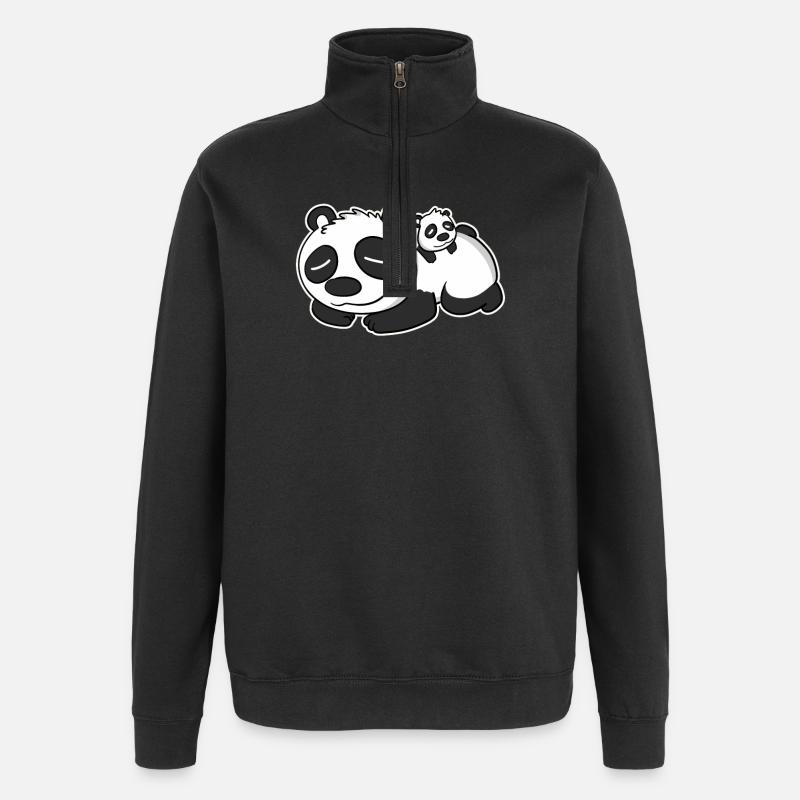Panda Papa avec Baby Panda - Sweat à zip 1/4 - noir