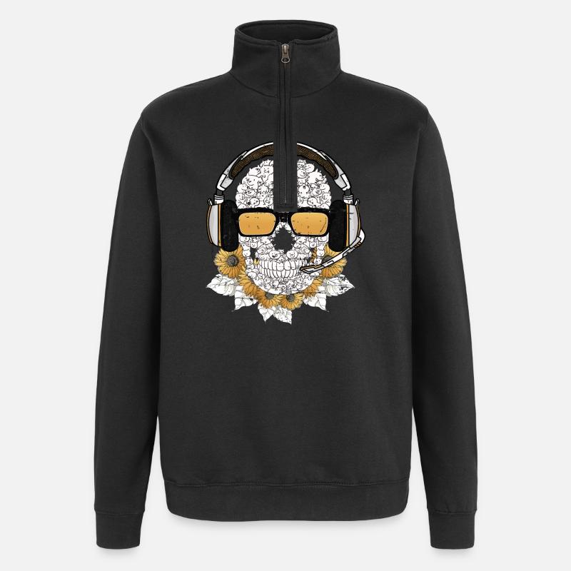 Crâne de musique - Sweat à zip 1/4 - noir