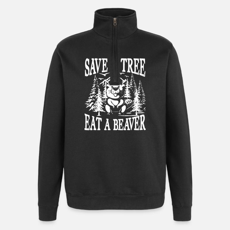 Save a tree eat a beaver - Quarter-Zip-Sweatshirt - Schwarz