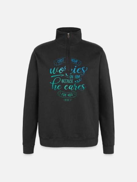 Werp al je zorgen op hem - Sweatshirt met 1/4-rits - zwart
