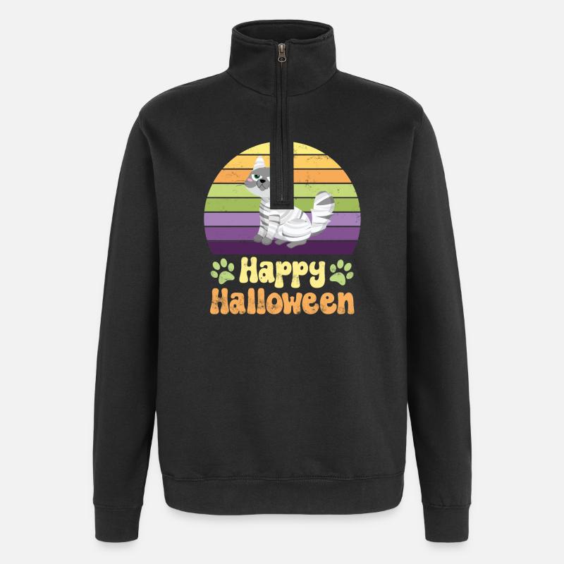 Halloween Katze - Quarter-Zip-Sweatshirt - Schwarz
