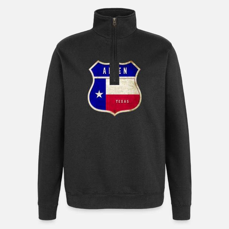 Allen Texas crest flags design - Quarter-Zip Sweatshirt - black