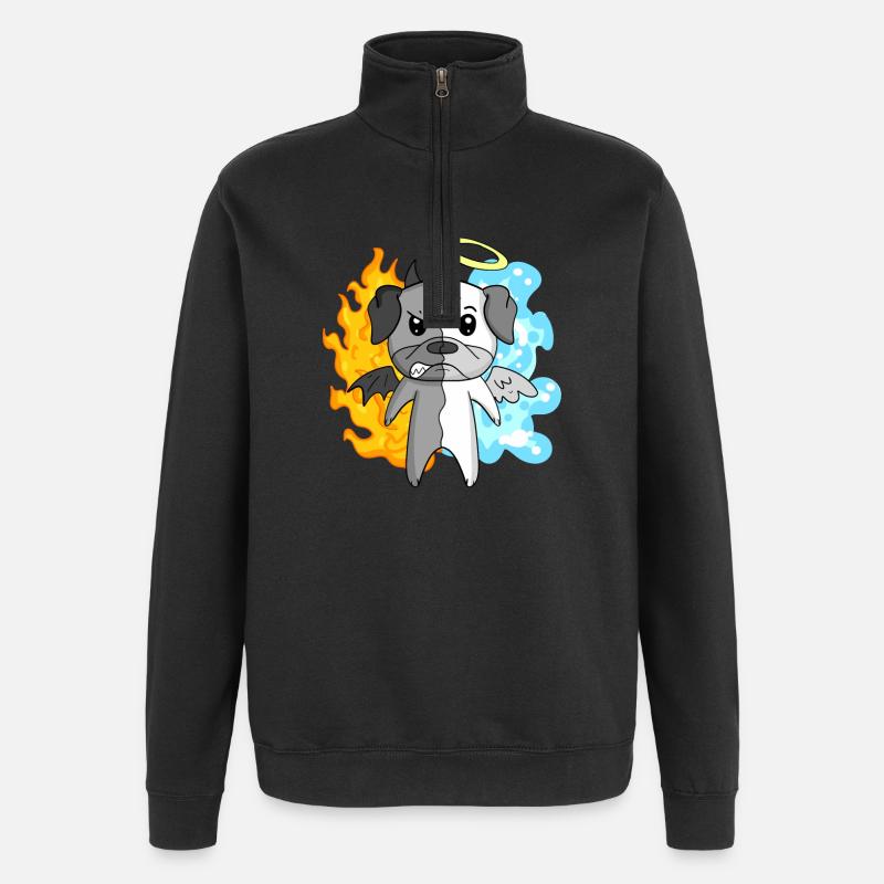 Dog Pug - Angel and Devil - Quarter-Zip Sweatshirt - black