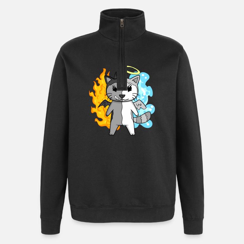 Cat Angel and Devil - Quarter-Zip Sweatshirt - black