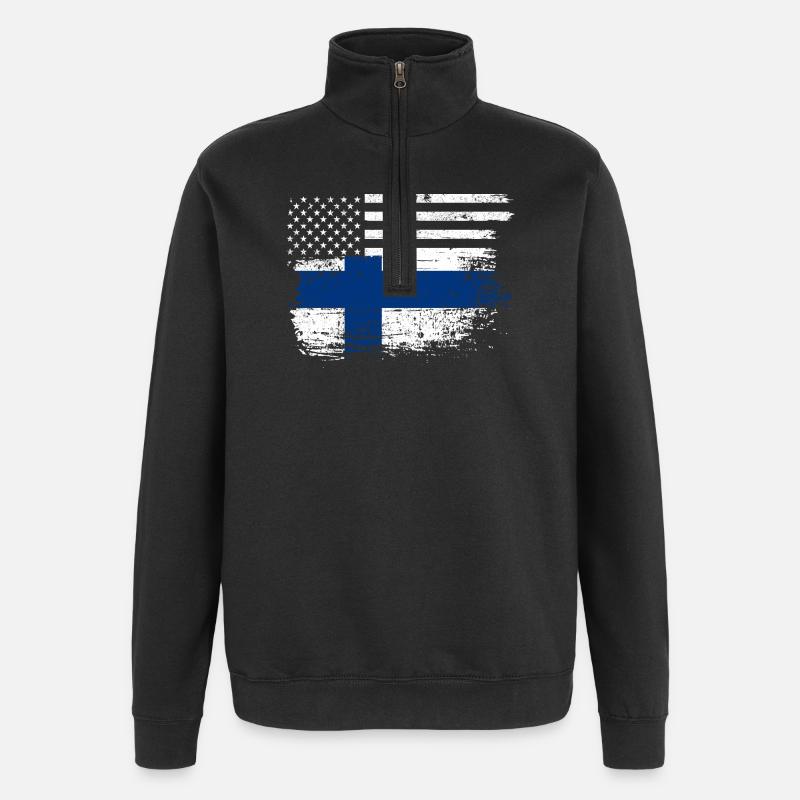 Drapeau américain de la Finlande - Sweat à zip 1/4 - noir