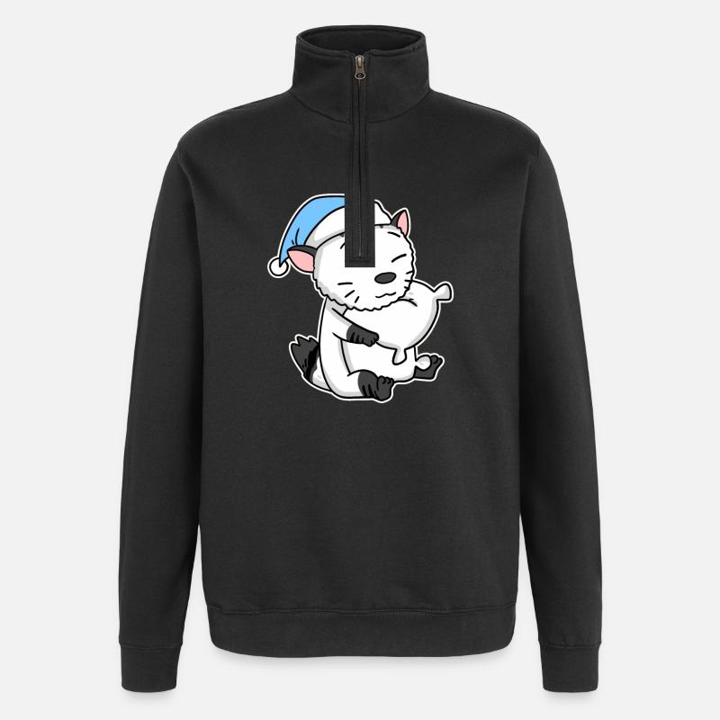 Chat race American Bobtail - Sweat à zip 1/4 - noir