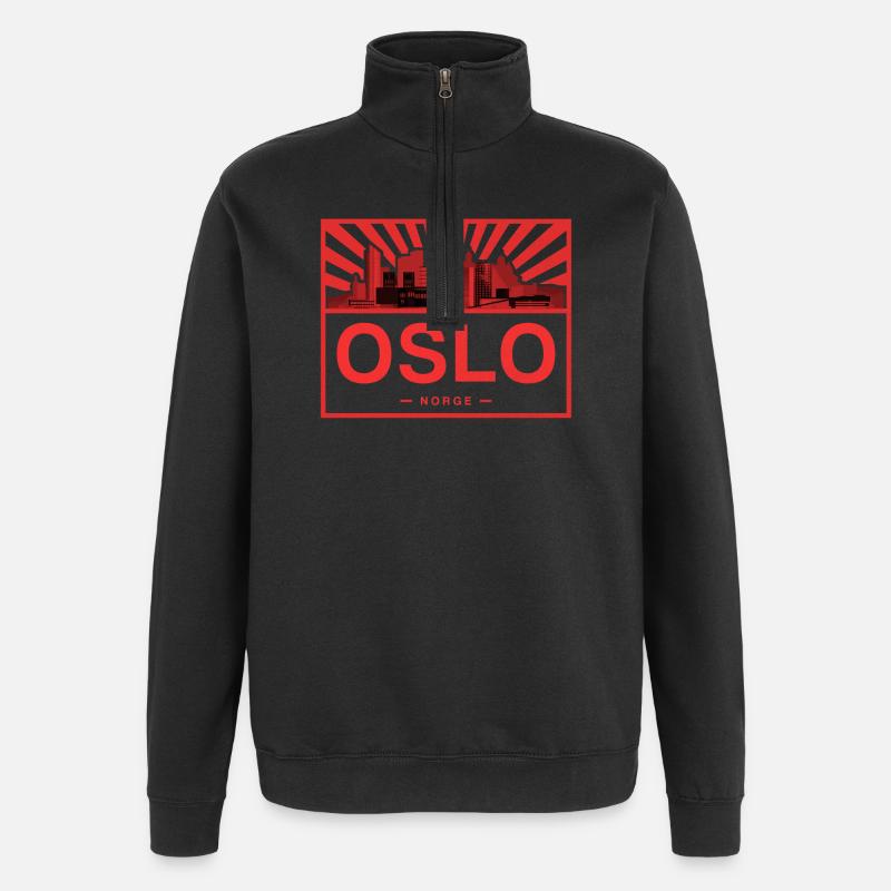 Oslo Skyline Rot Schwarz - Quarter-Zip-Sweatshirt - Schwarz