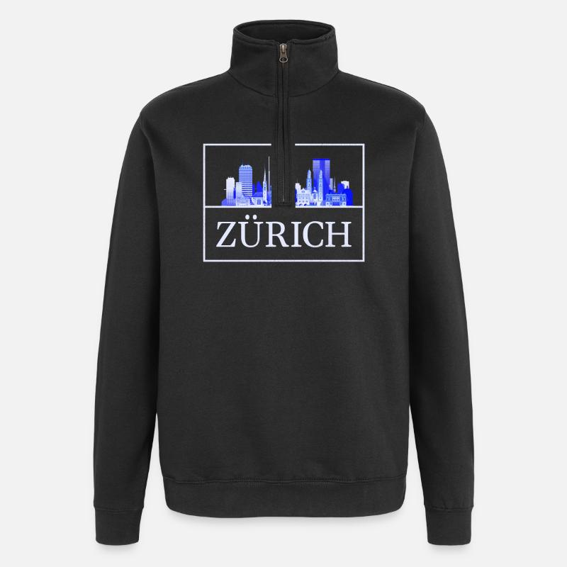 Zurich Skyline Blue Silhouette - Quarter-Zip Sweatshirt - black