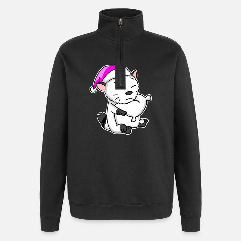 Chat race American Bobtail - Sweat à zip 1/4 - noir