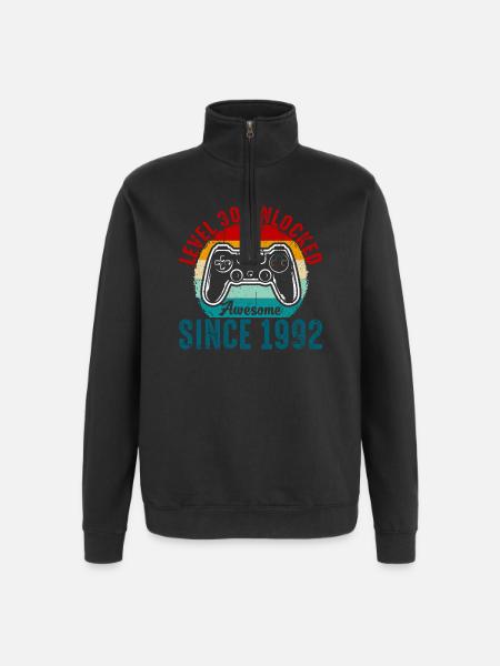 Level 30 Entsperrtes Retro-Controller-Tee - Quarter-Zip-Sweatshirt - Schwarz